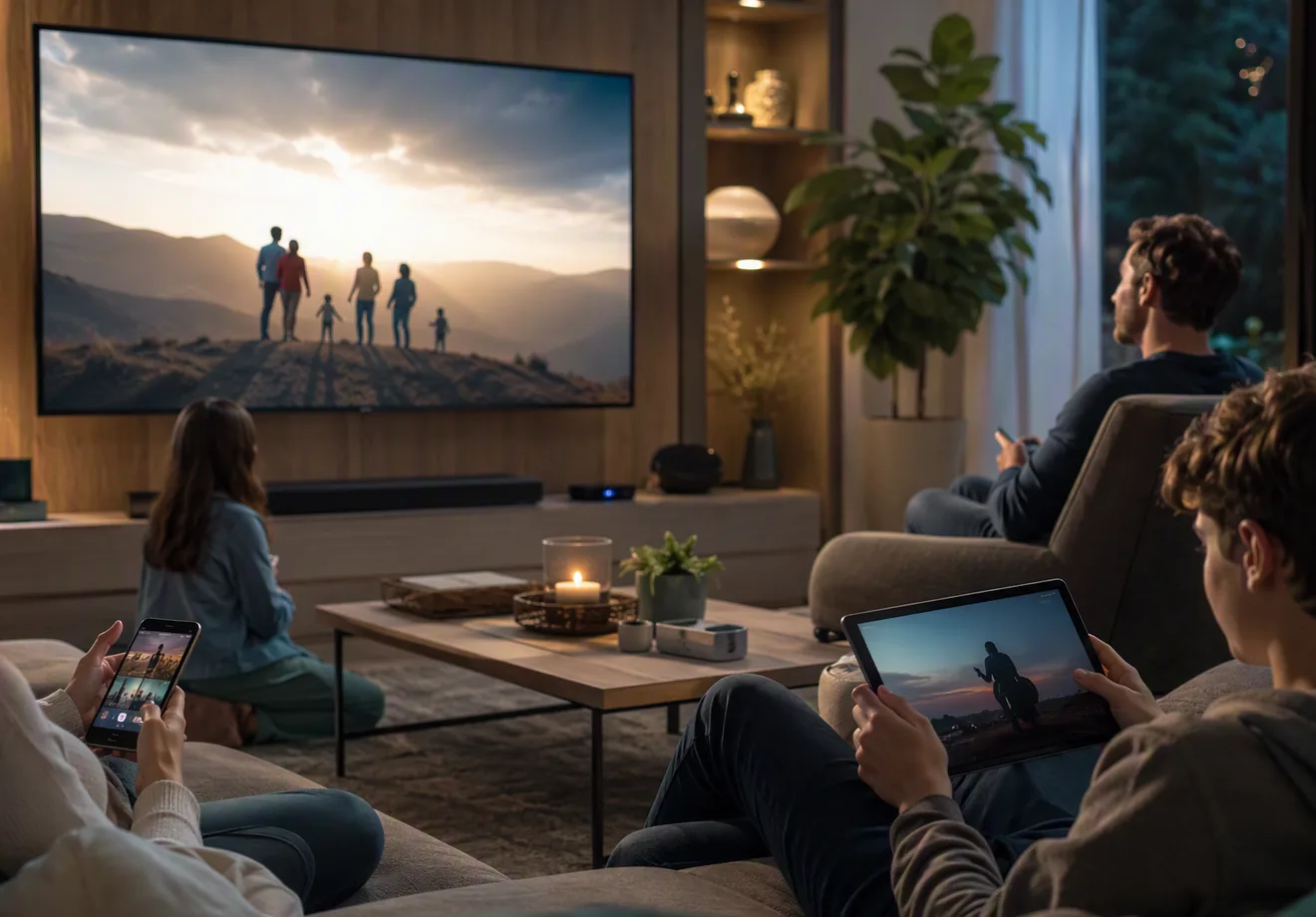 A subscription branching to one, two, and three simultaneous viewing screens